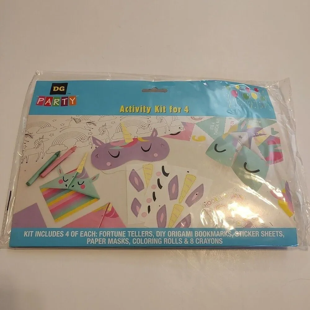 Kids Unicorn Craft Activity Kit 4 Count Masks Origami Bookmarks Stickers Crayon